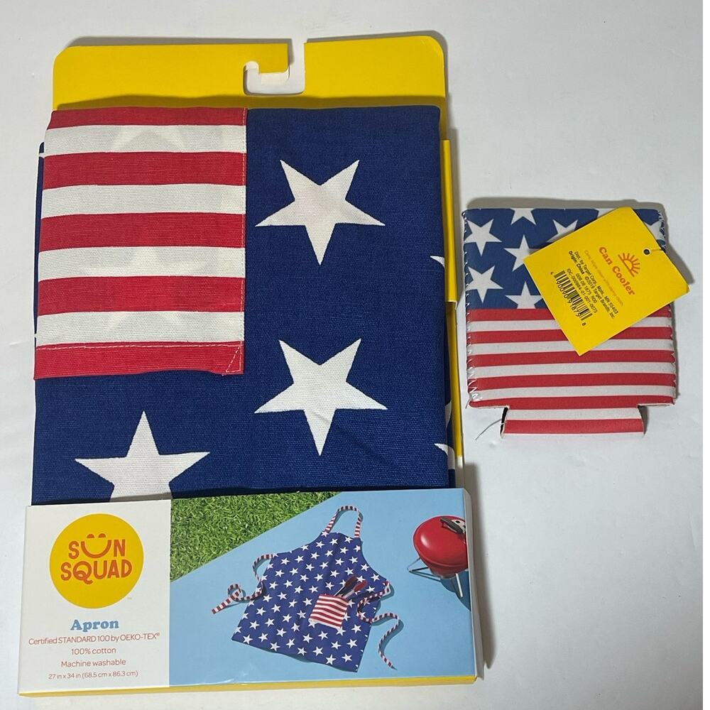 Sun Squad American Flag Grilling Apron & Napkins Combo July 4 Kitchen Set NWT